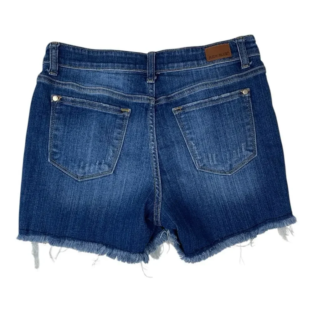 Judy Blue Women's medium denim Blue shorts distressed ruffle coastal cowgirl
